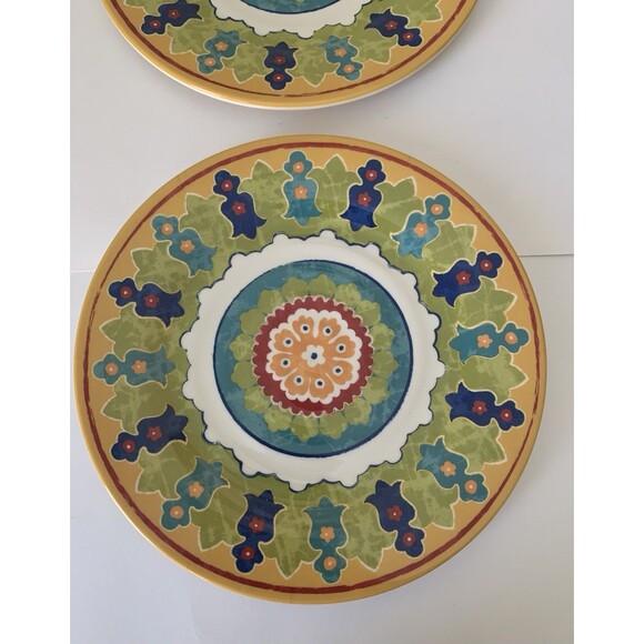 2 Better Homes and Gardens Melamine Dinner Plates Green Blue Yellow Red 10.5” - Picture 3 of 8